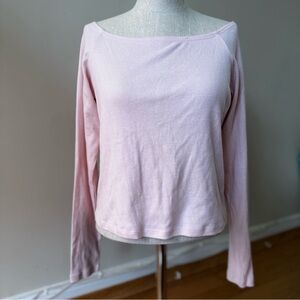 Hollister Light Pink Boat Neck Long Sleeve Top M EUC Pastel Coquette Basic Solid